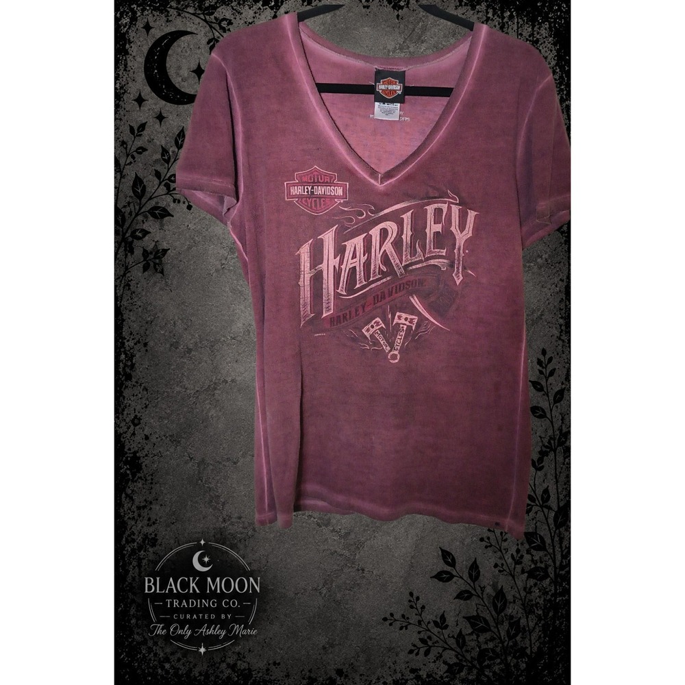 Harley Davidson Women's Large Burgundy Maroon Graphic T Shirt Motorcycle Biker